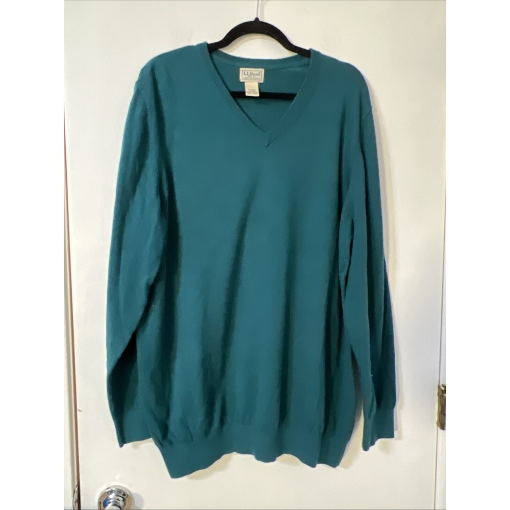 LL‎ Bean Sweater Mens XL Green  Pullover  Cotton Cashmere Blend 274603